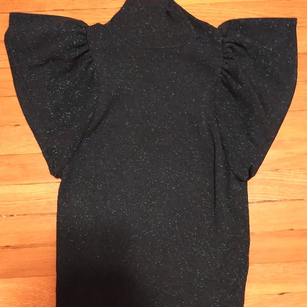 Maeve Anthropologie Emerald Green Open Back Flutter Sleeve Sparkle Sweater Small - Picture 5 of 6